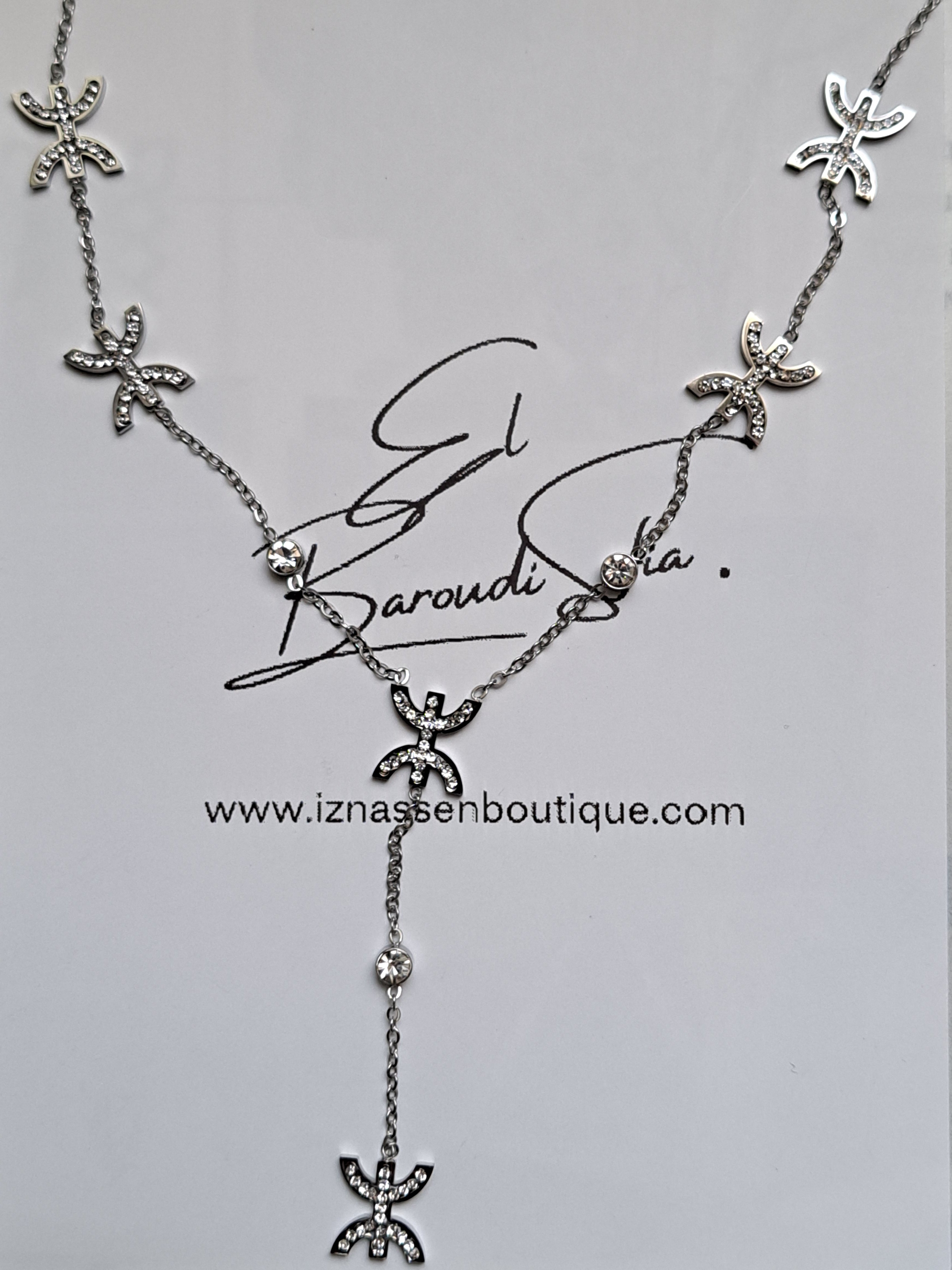 Collier "amazigh" argenté "yaz et strass"